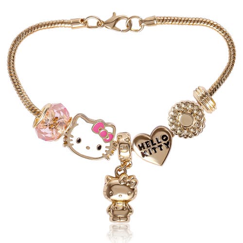 Hello Kitty 7'' Fashion Charm Bead Bracelet In Gold