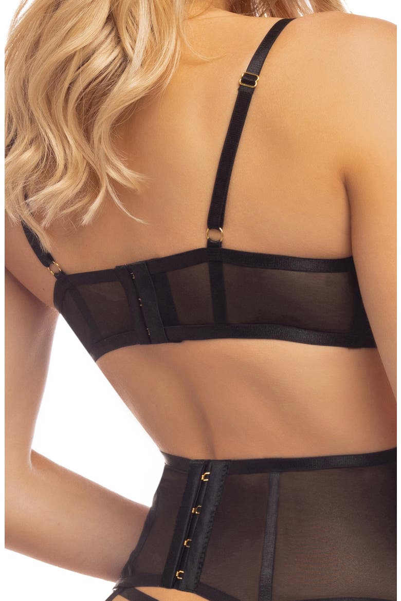Esmerelda Embroidered Underwire Bra, Thong & Garter Belt, Alternate, color, CHERI HOLIDAY/BLACK