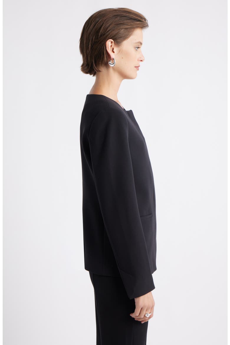 Collarless Twill Blazer, Alternate, color, BLACK