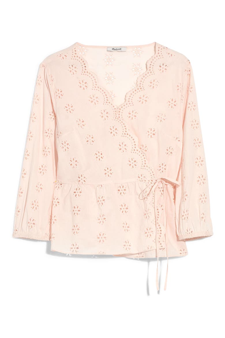 Scalloped Eyelet Wrap Top, Main, color, ANTIQUE LACE