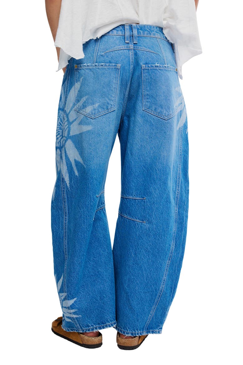 Good Luck Floral Print Barrel Jeans, Alternate, color, SUN FADE LASER - FAD