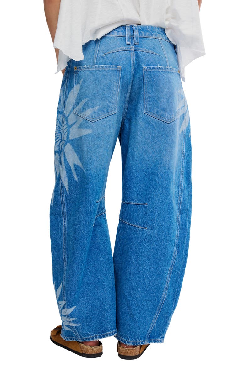 Free People Good Luck Floral Print Barrel Jeans, Alternate, color, Sun Fade Laser - Fad
