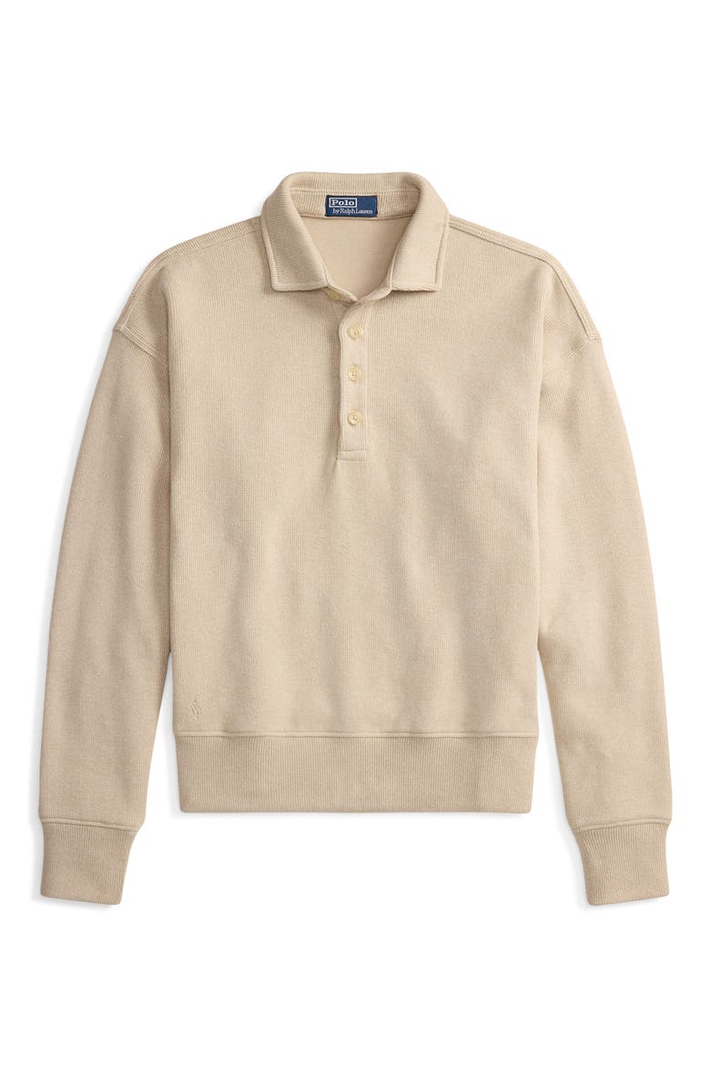 Sueded Heritage Rib Knit Polo Pullover, Alternate, color, DUNE TAN