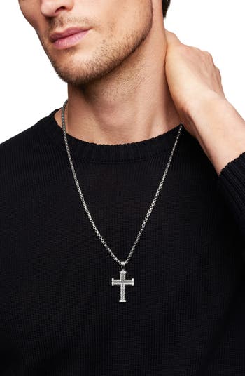 Chevron Cross Pendant in Sterling Silver with Pavé Diamonds