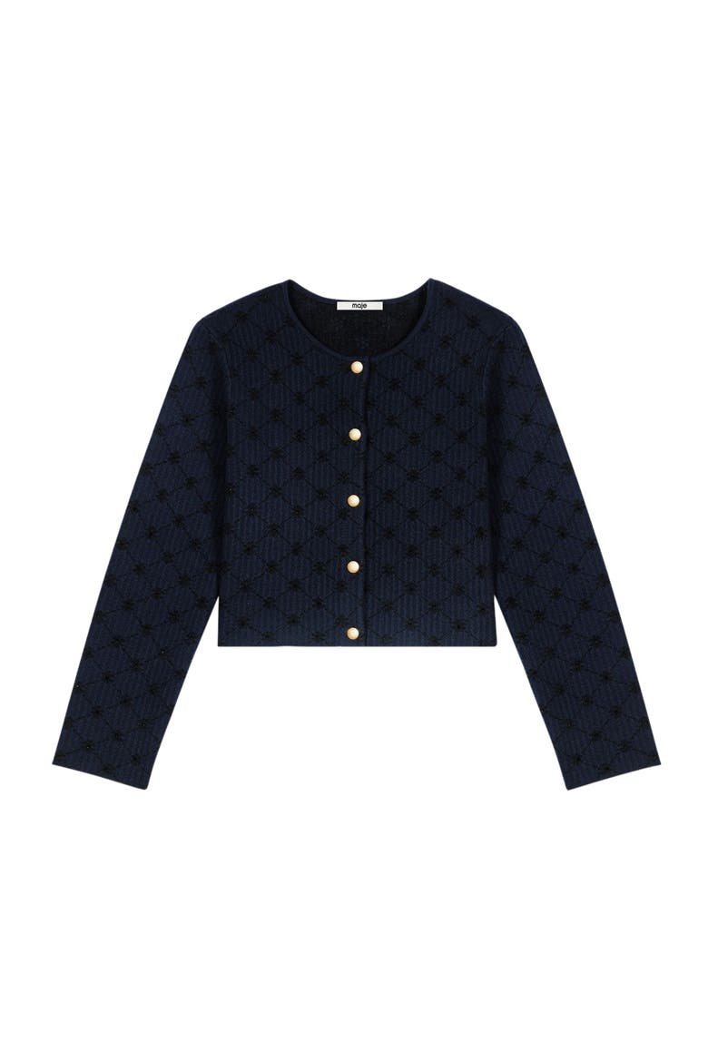Jacquard cardigan with sequins, Alternate, color, Navy