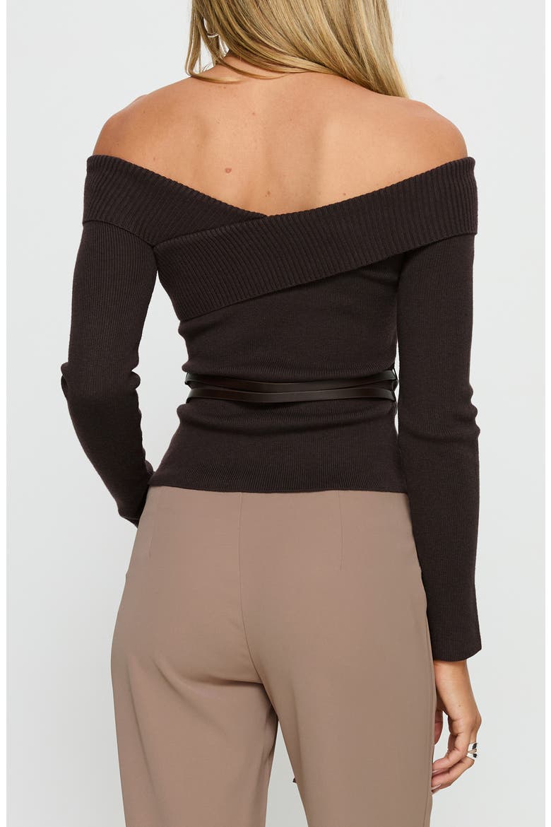 Ellenore Double Belt Off the Shoulder Top, Alternate, color, BROWN