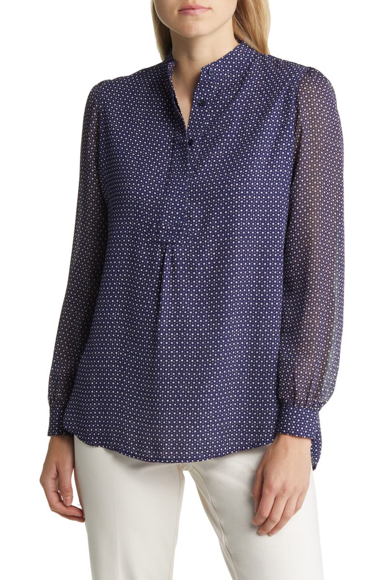 Anne Klein Geo Print Poet Blouse, Main, color, Distant Mountain Combo