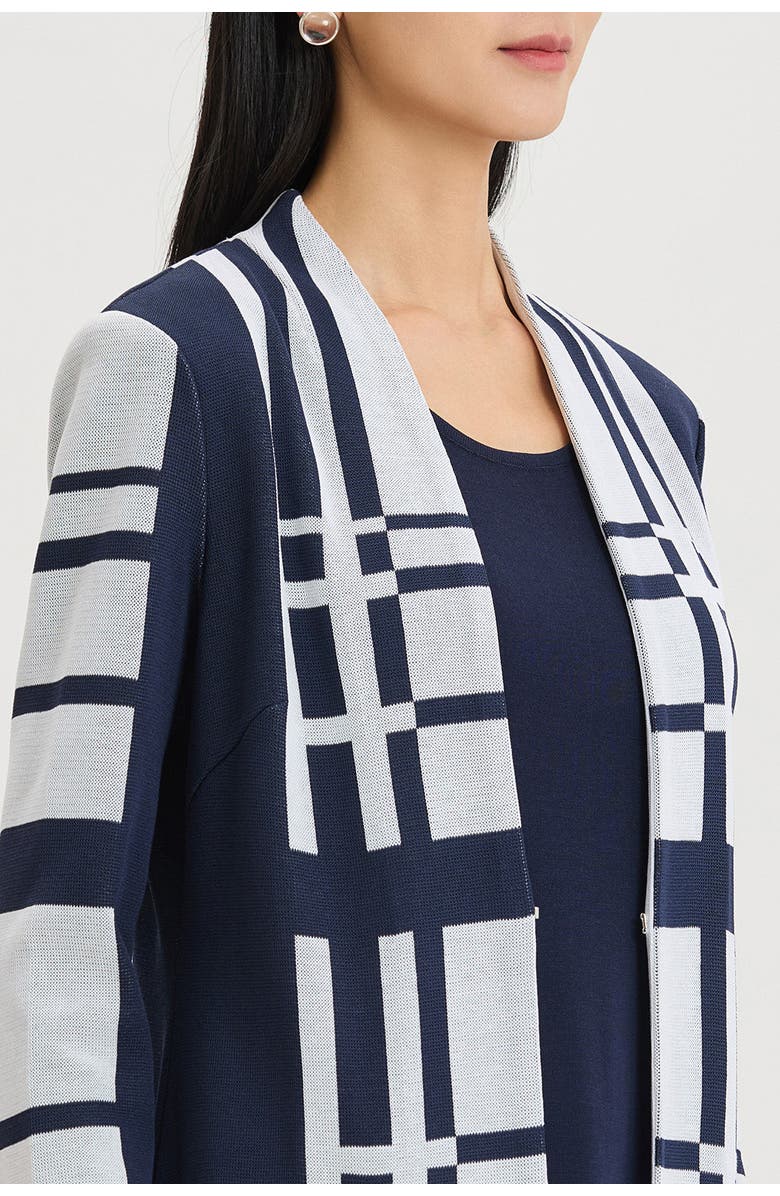 Ming Wang Heritage Two-Tone Geometric Knit Duster, Alternate, color, Indigo/White