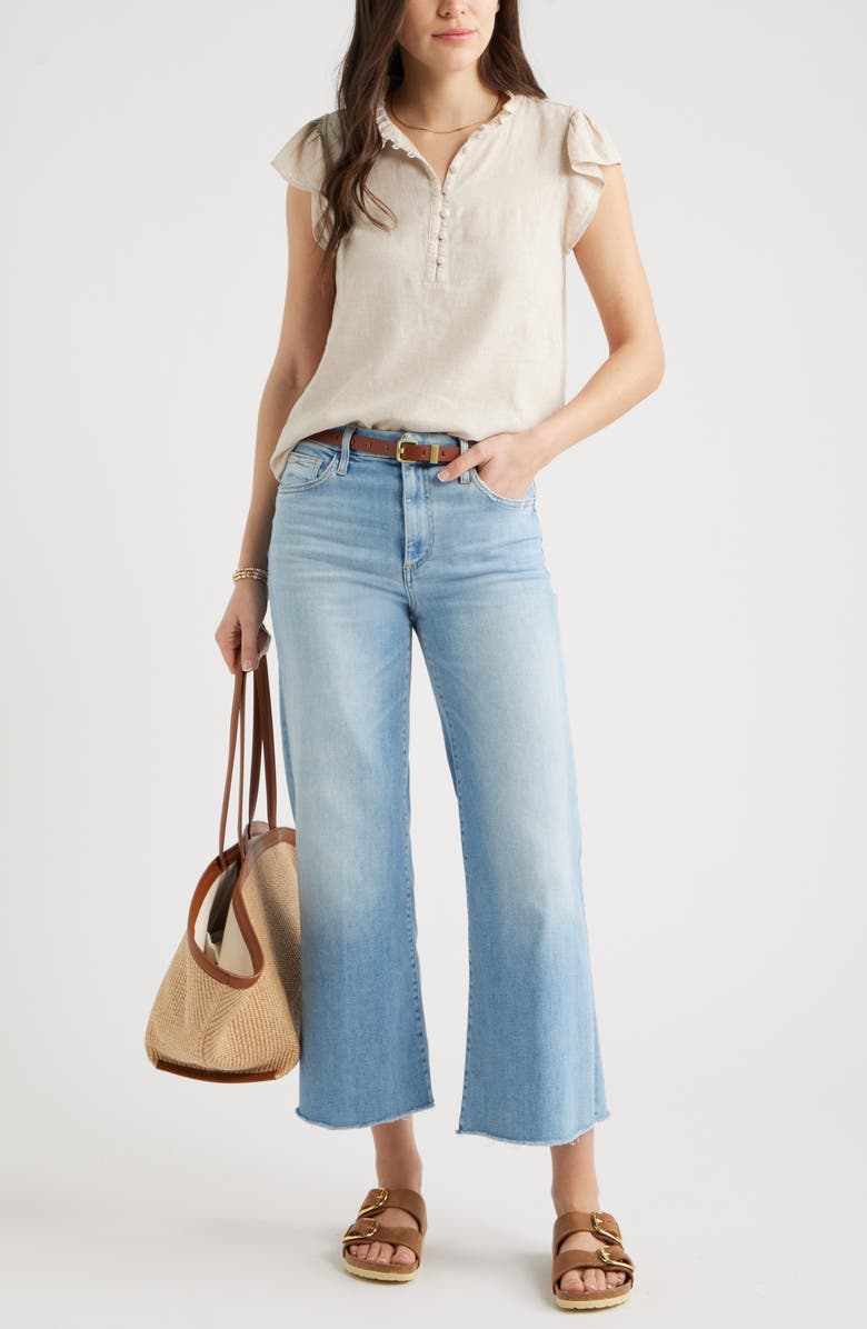 Caslon<sup>®</sup> Flutter Sleeve Popover Top, Alternate, color, Flax