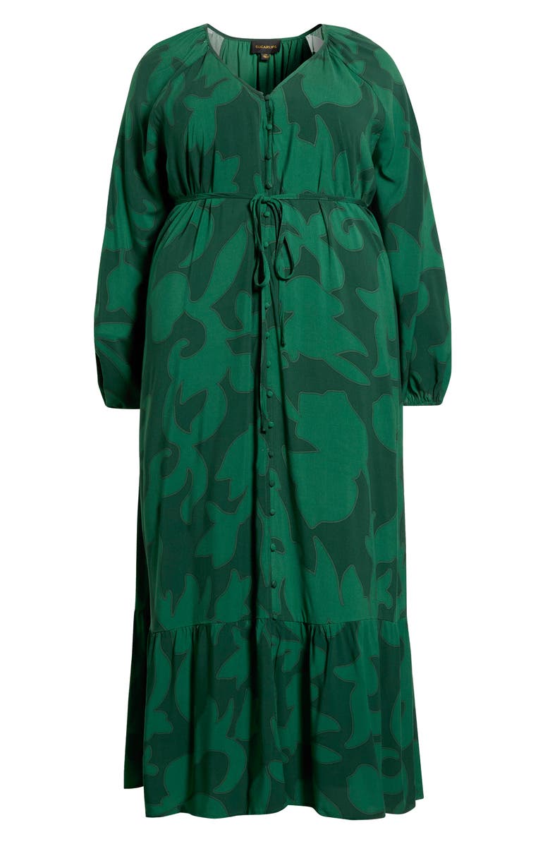 SUGARLIPS Benti Abstract Print Long Sleeve Dress, Alternate, color, Emerald