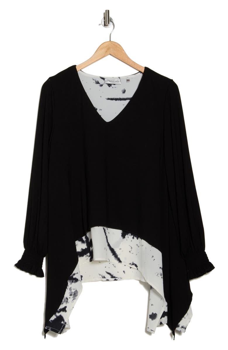 PATRIZIA LUCA Bell Sleeve Babydoll Top, Alternate, color, Black