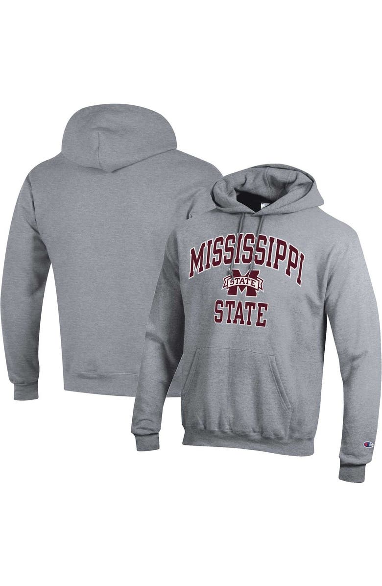 Champion Men's Champion Heather Gray Mississippi State Bulldogs High Motor Pullover Hoodie, Main, color,