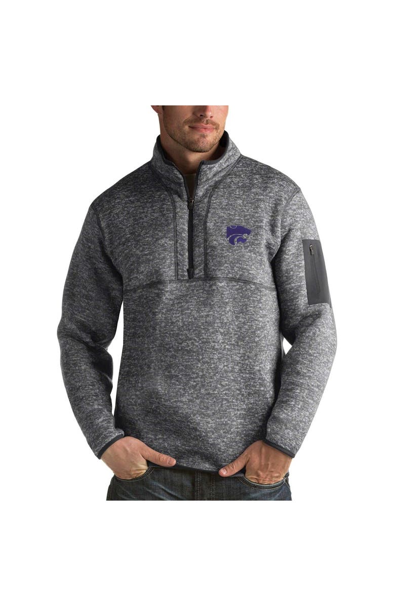 ANTIGUA Men's Antigua Charcoal Kansas State Wildcats Fortune Half-Zip Sweatshirt, Main, color, 
