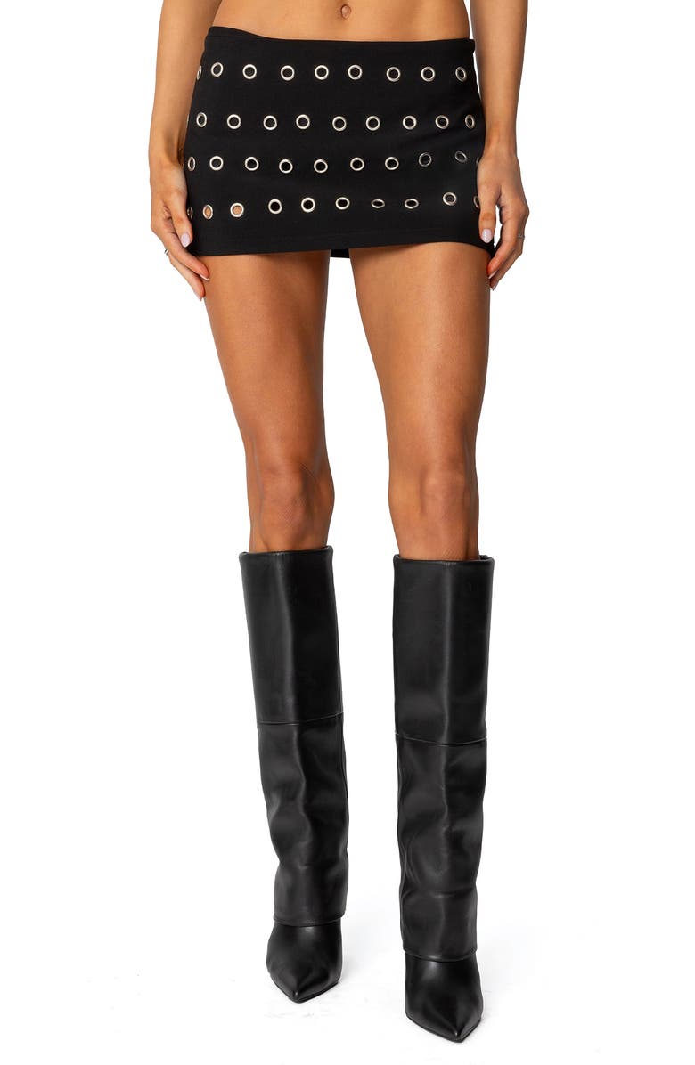 EDIKTED Arlette Grommet Low Rise Miniskort, Main, color, Black