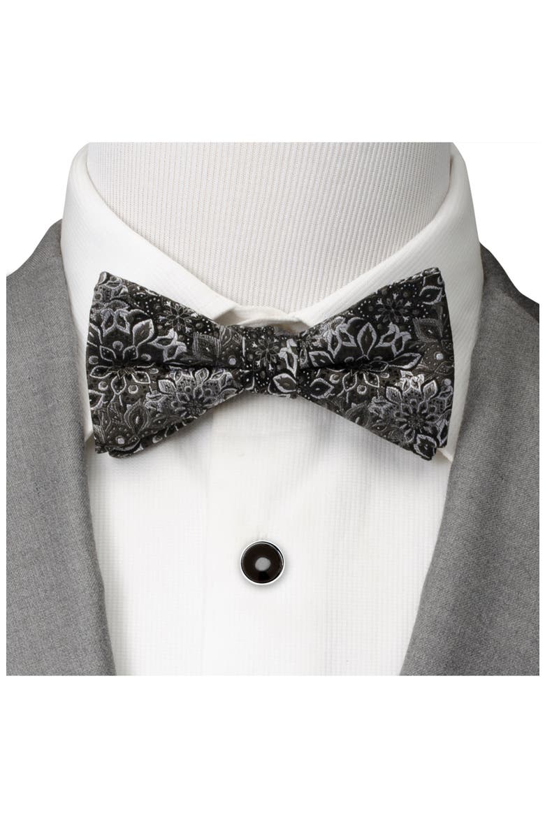 Kaleido Floral Charcoal Silk Bow Tie, Alternate, color, BLACK