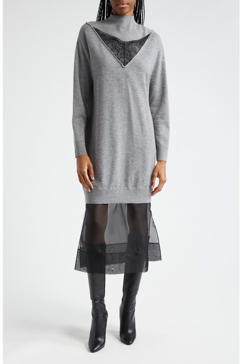 Lace Trim Wool Sweater Dress, Alternate, color, MEDIUM MELANGE GREY
