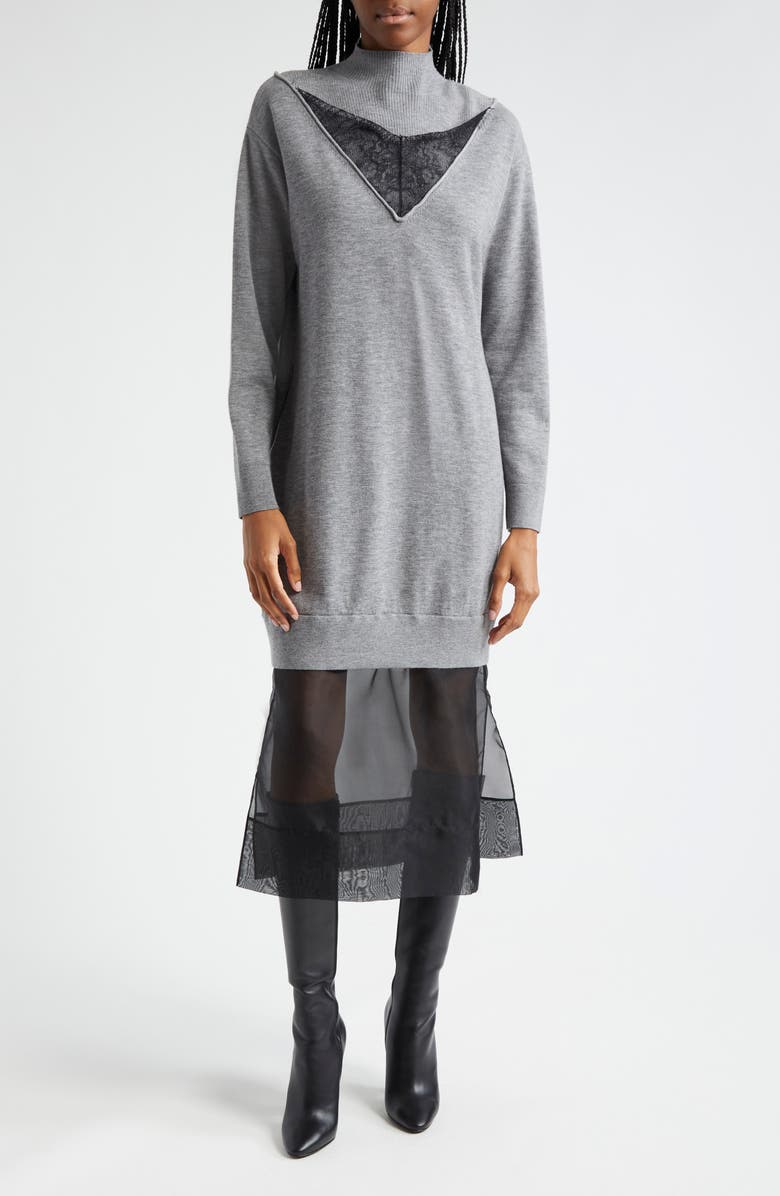 3.1 Phillip Lim Lace Trim Wool Sweater Dress, Alternate, color, 