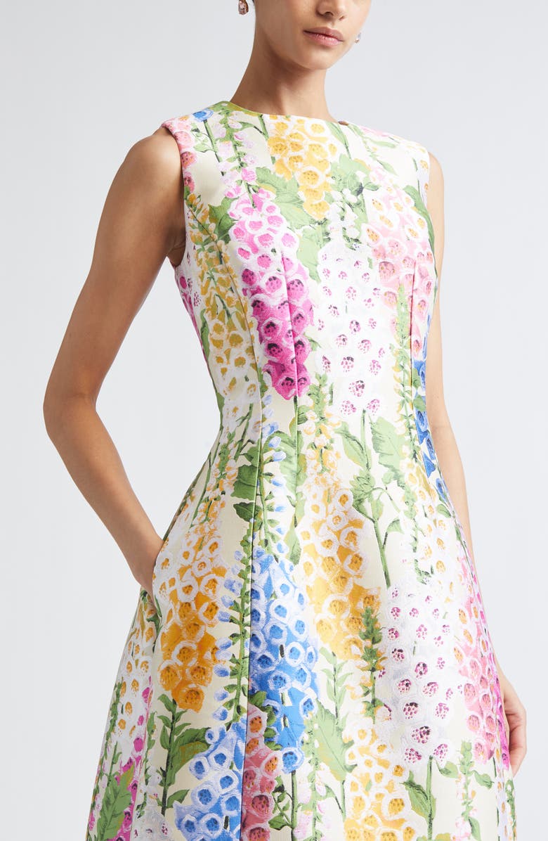Oscar de la Renta Foxglove Jacquard Cocktail Dress, Alternate, color, Ecru Multi