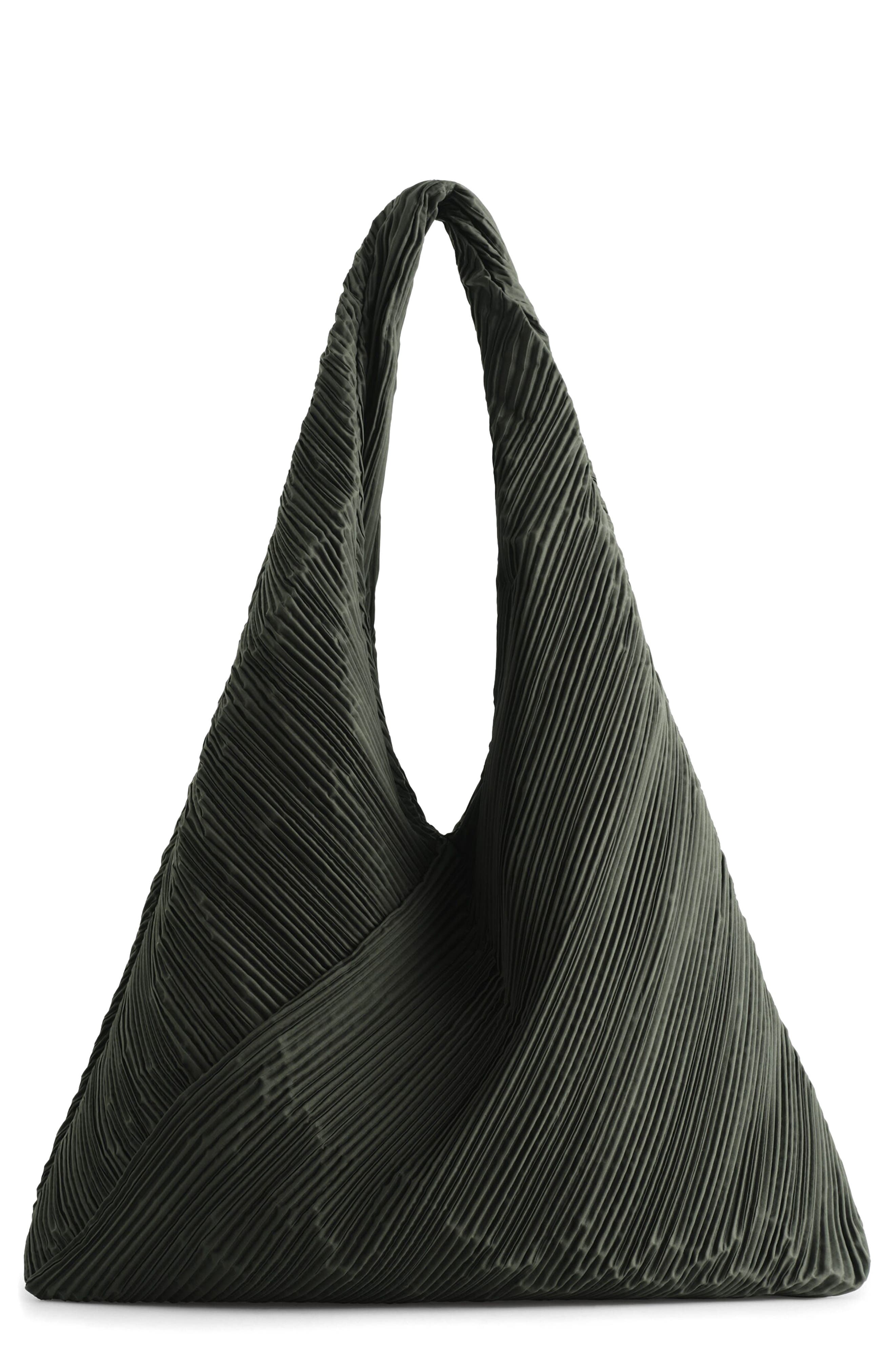 COS Guava Plissé Tote, Main, color, Khaki Green Medium Dusty
