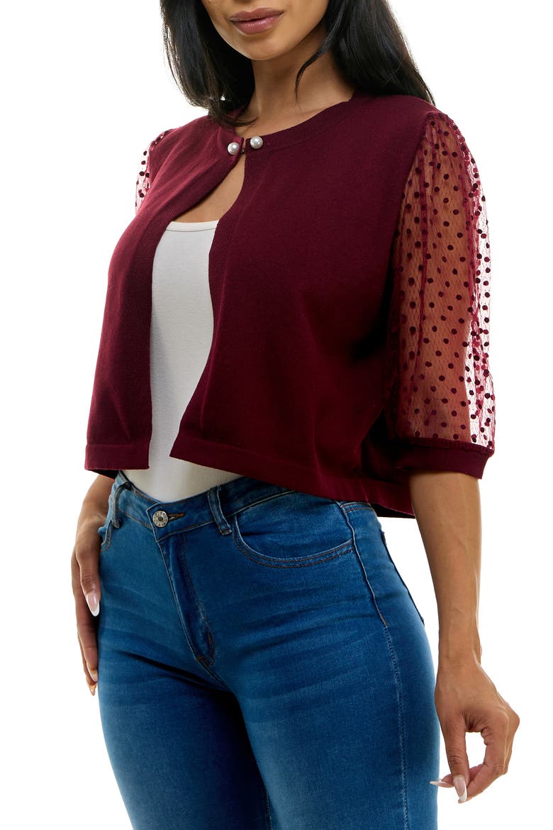 Dot Mesh Sleeve Bolero, Alternate, color, DEEP WINE