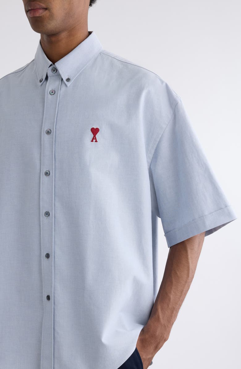 AMI PARIS Ami de Coeur Monogram Boxy Button-Down Shirt, Alternate, color, 