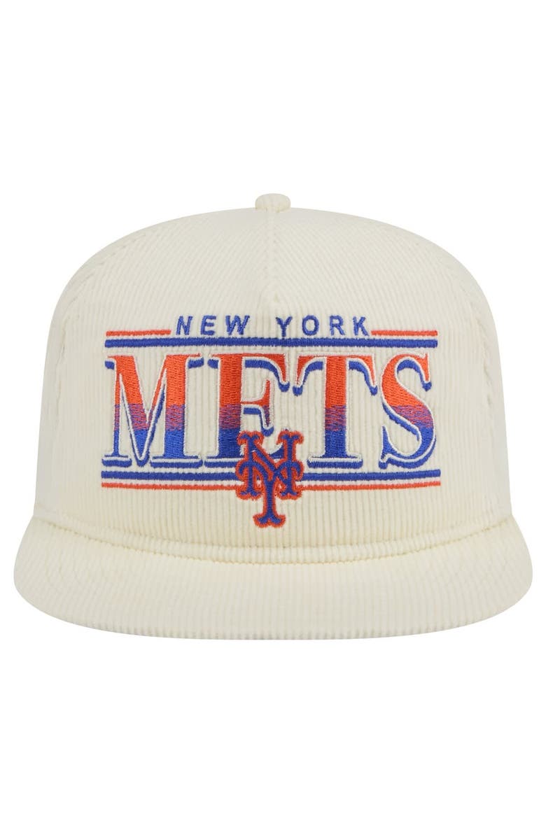 New Era Men's New Era Cream New York Mets Throwback Bar Golfer Corduroy Snapback Hat, Alternate, color, 