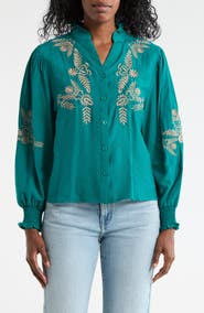 Forgotten Grace Embroidered Buttoned Top