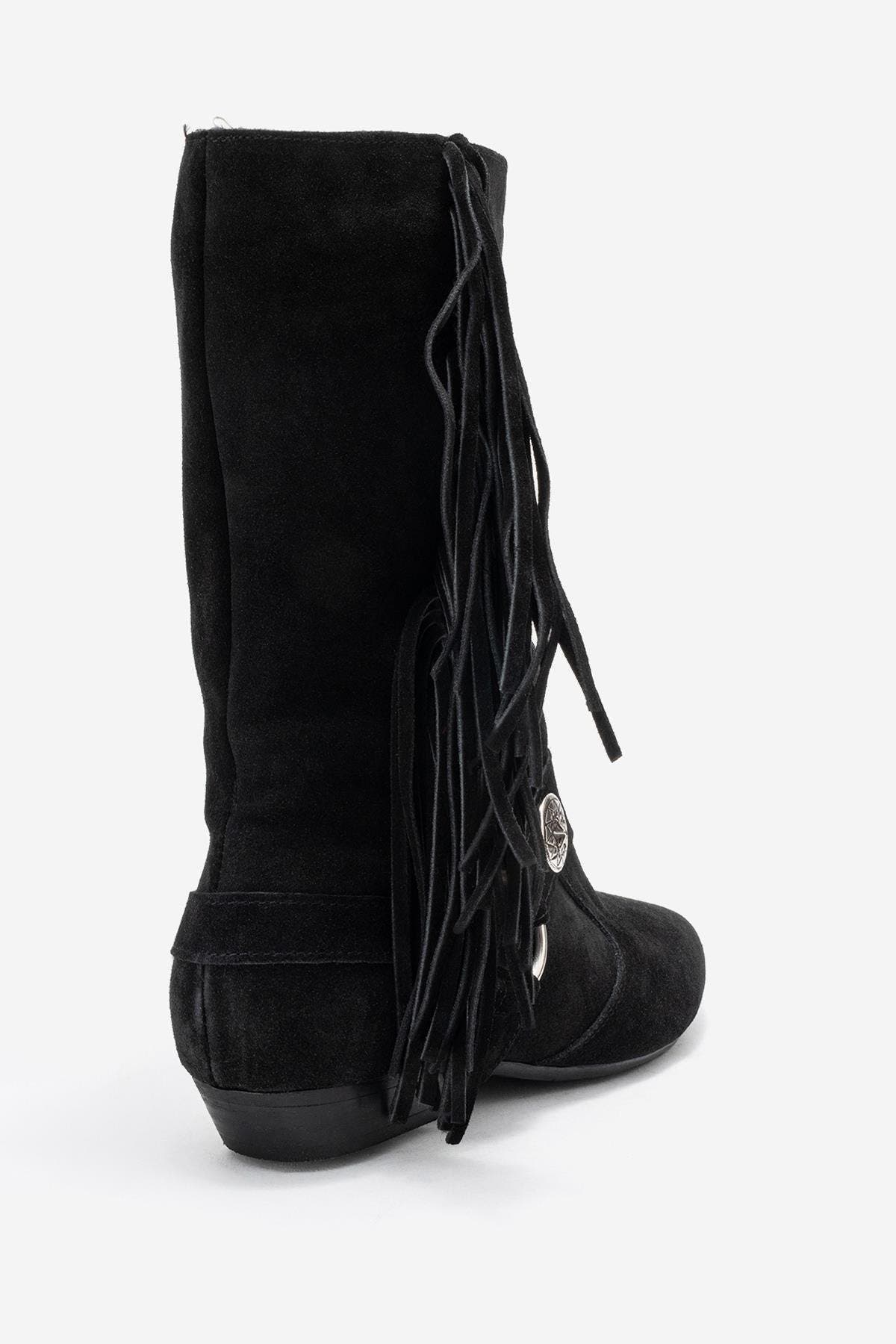 Forever & Always Shoes Selora Leather Buckle Western Boot, Alternate, color, Black Suede Leather