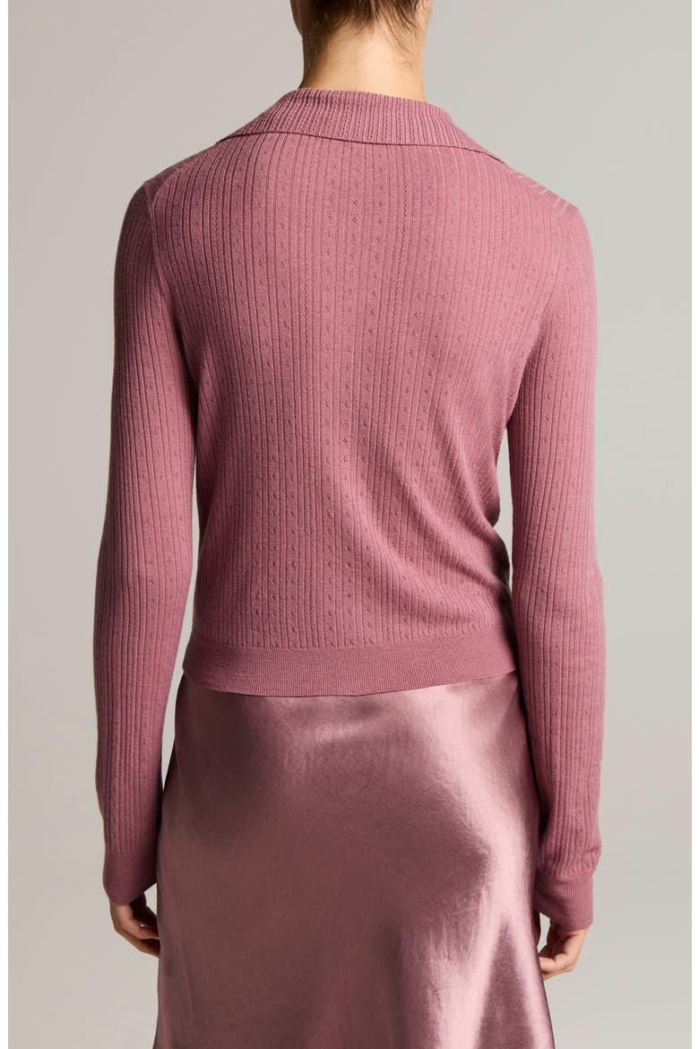 Pointelle Knit Wool Collared Cardigan, Alternate, color, DUSTY PEONY