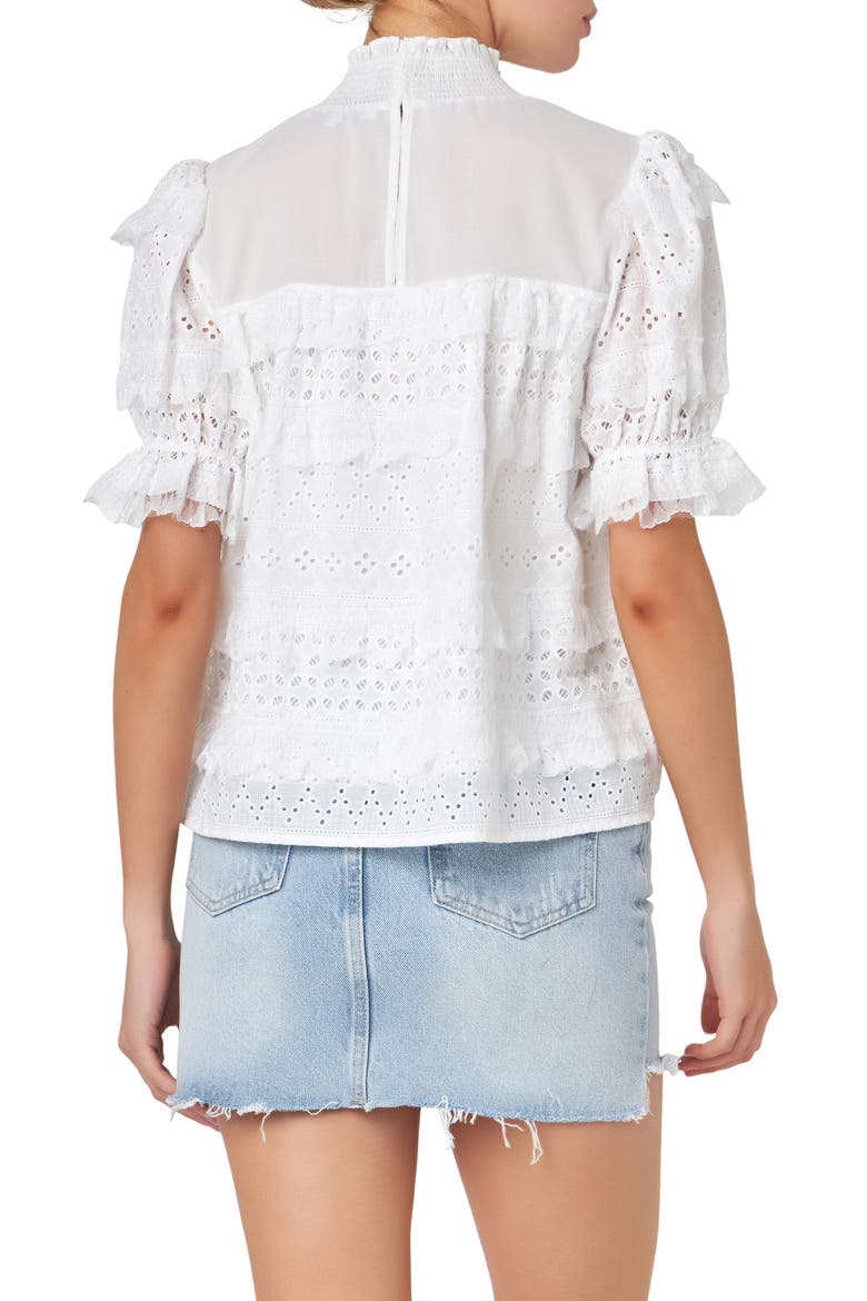 Eyelet Lace Babydoll Top, Alternate, color, OFF WHITE