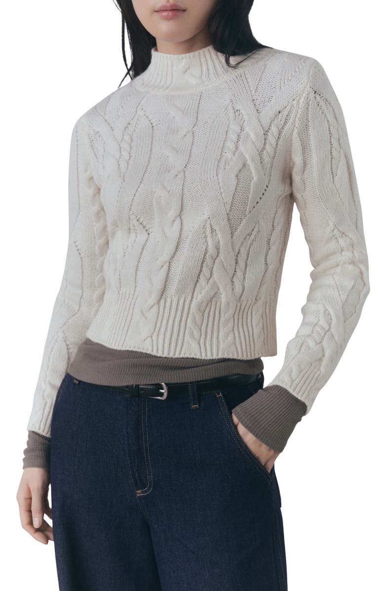 MANGO Perkins Cable Stitch Crop Sweater, Main, color,