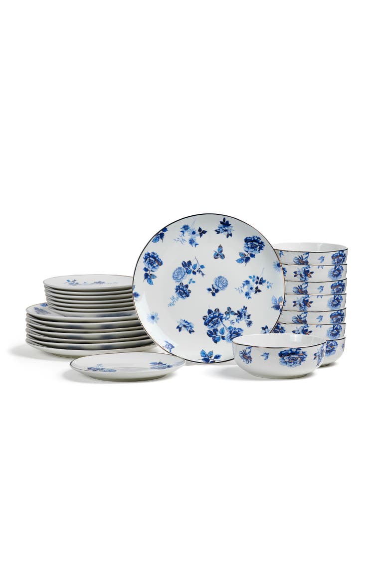 Viola Porcelain 24-Piece Dinnerware Set, Main, color, Blue