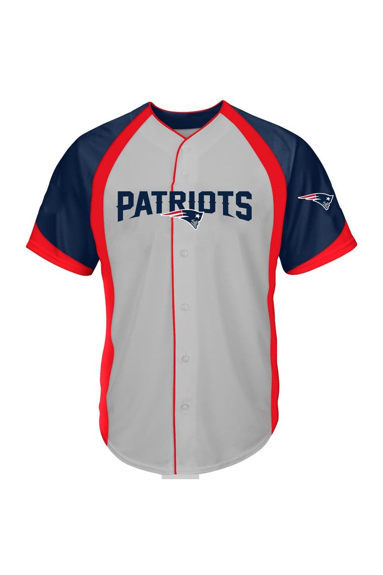 Men's Fanatics  Gray New England Patriots Big & Tall Button-Up Raglan Fashion Top, Main, color, Gray