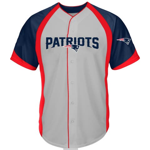Men's Fanatics  Gray New England Patriots Big & Tall Button-Up Raglan Fashion Top
