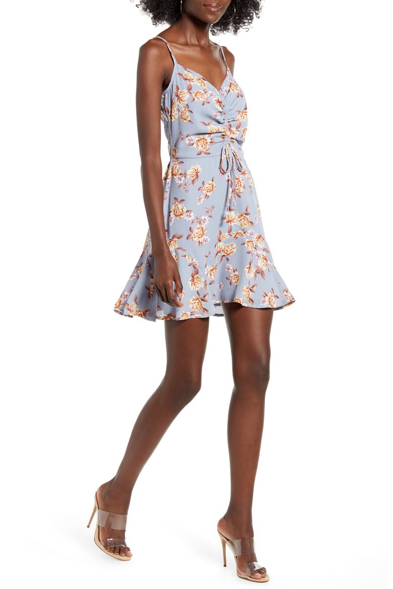 Cinch Front Minidress, Main, color, SKYBLUE
