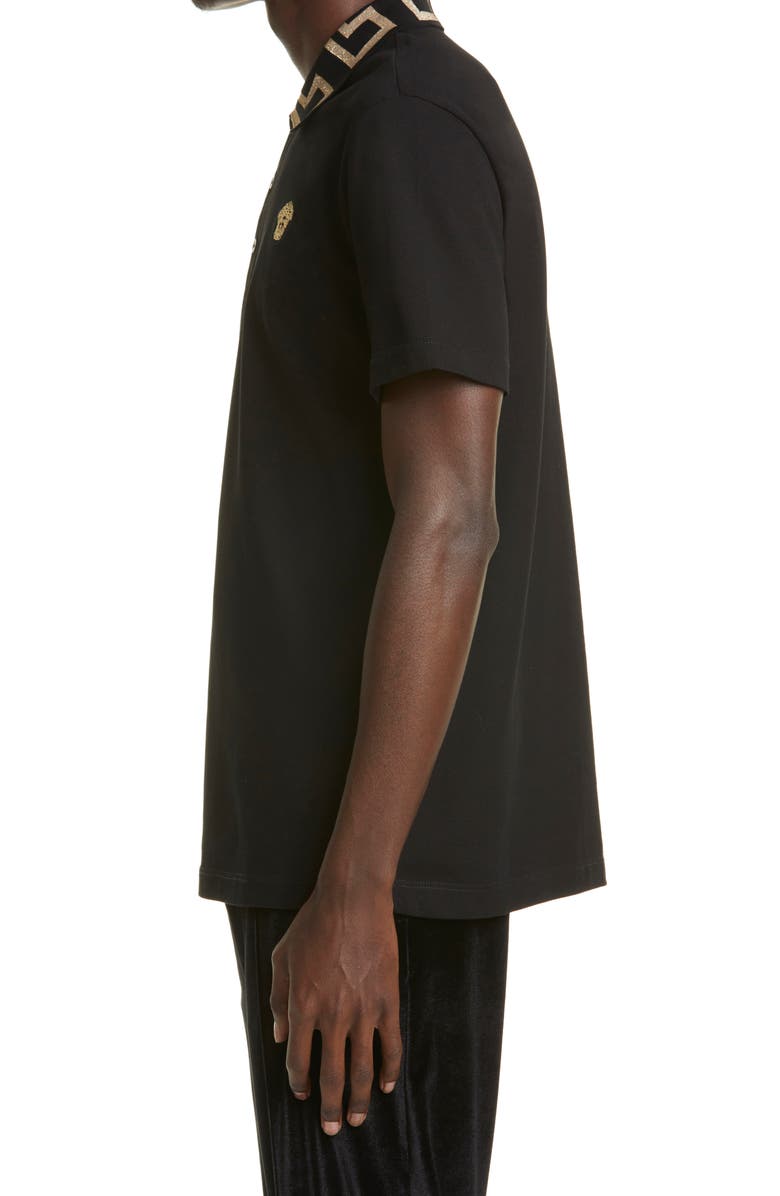 Versace Metallic Greca Collar Piqué Polo, Alternate, color,