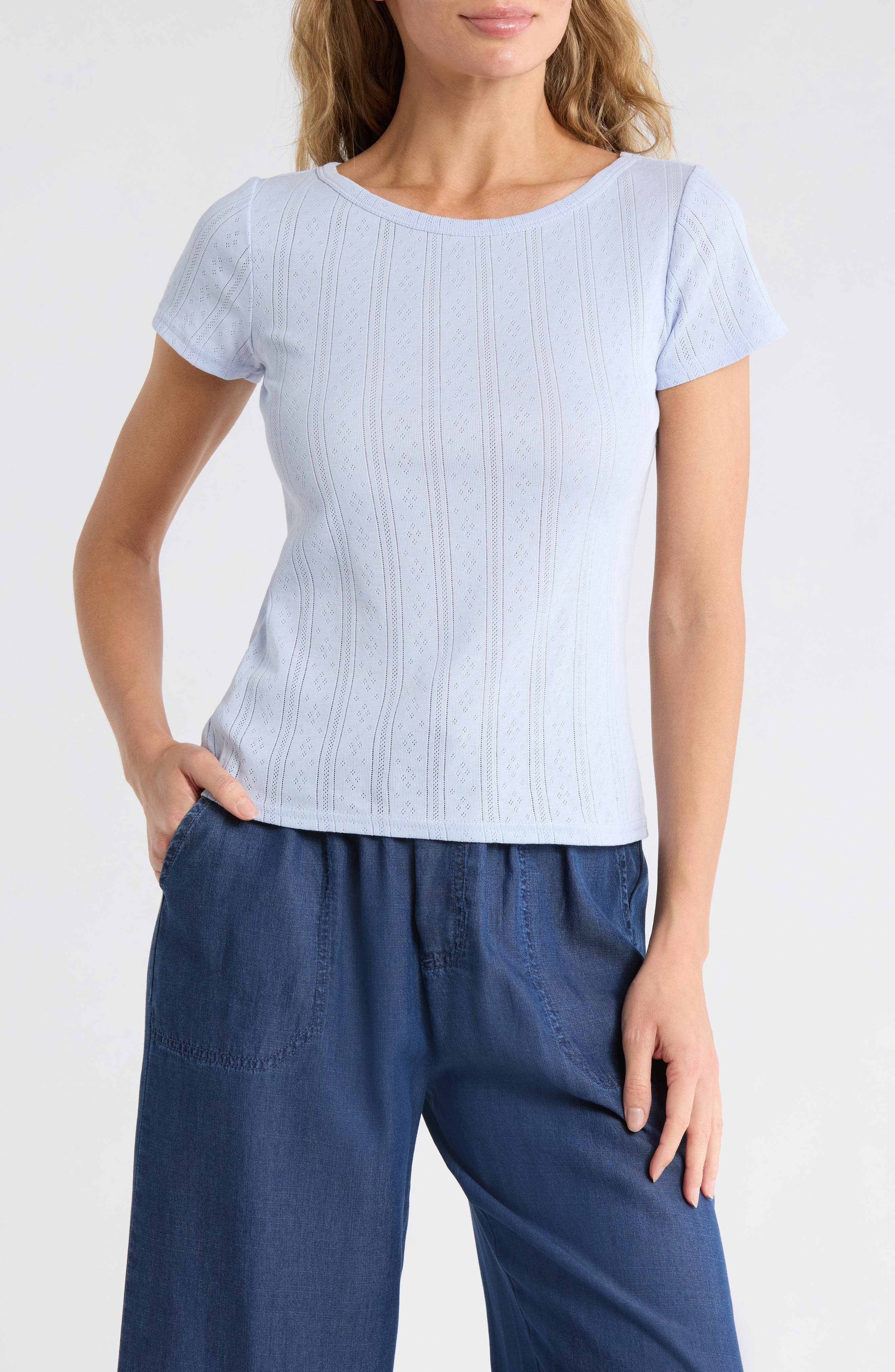 Boat Neck Pointelle T-Shirt - image 3