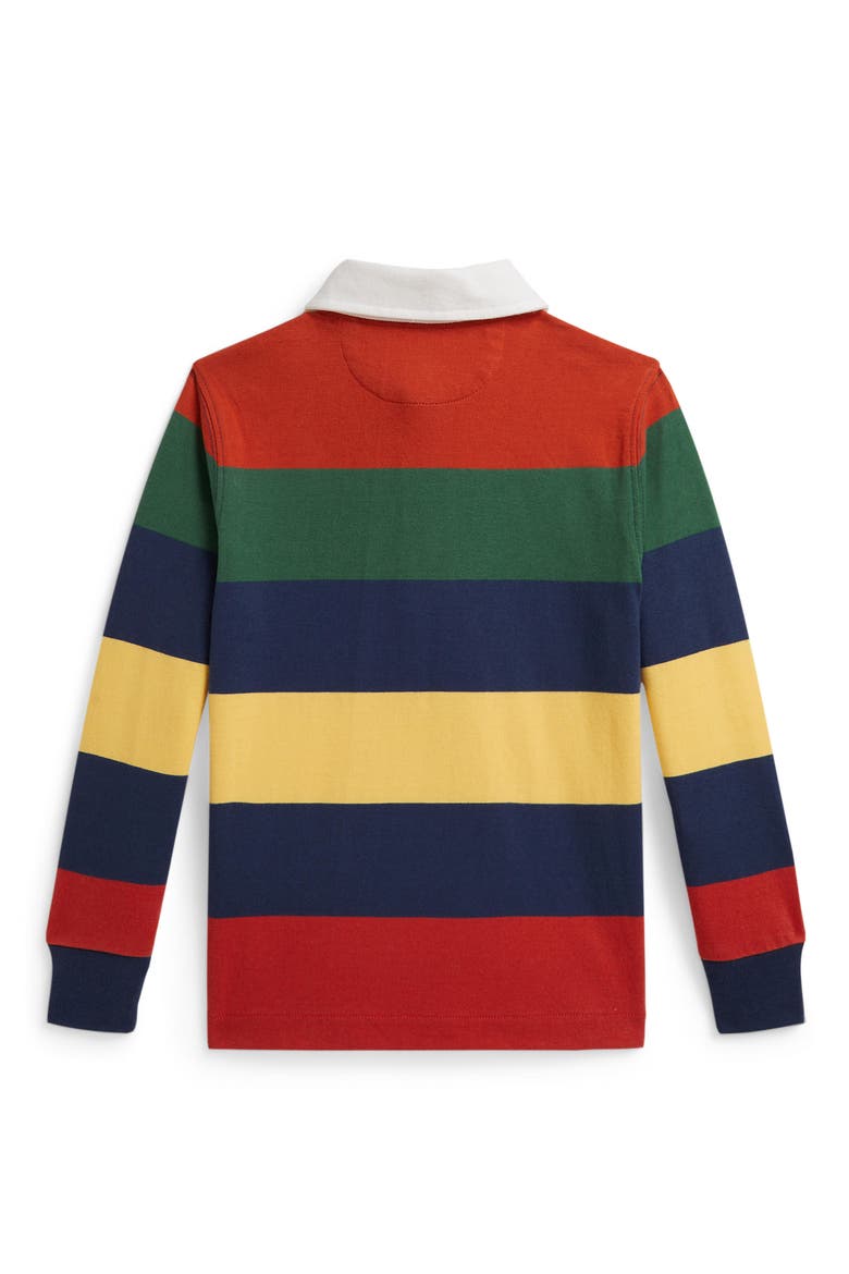 Kids' Striped Long Sleeve Rugby Shirt, Alternate, color, POST RED MULTI