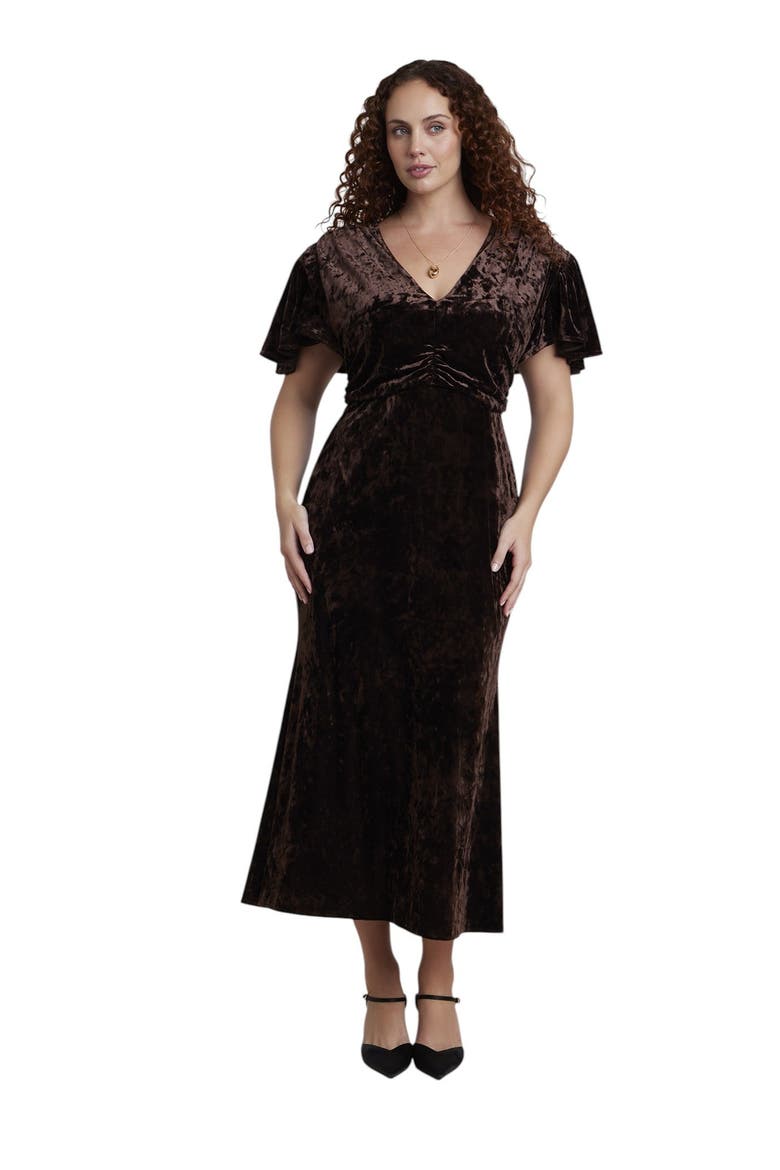 Crushed Velvet Strong Shoulder Maxi Dress (plus), Main, color, BROWN