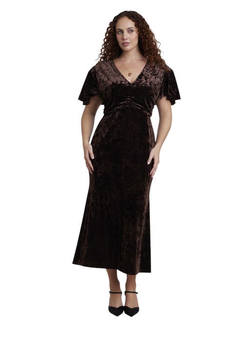 Crushed Velvet Strong Shoulder Maxi Dress (plus)