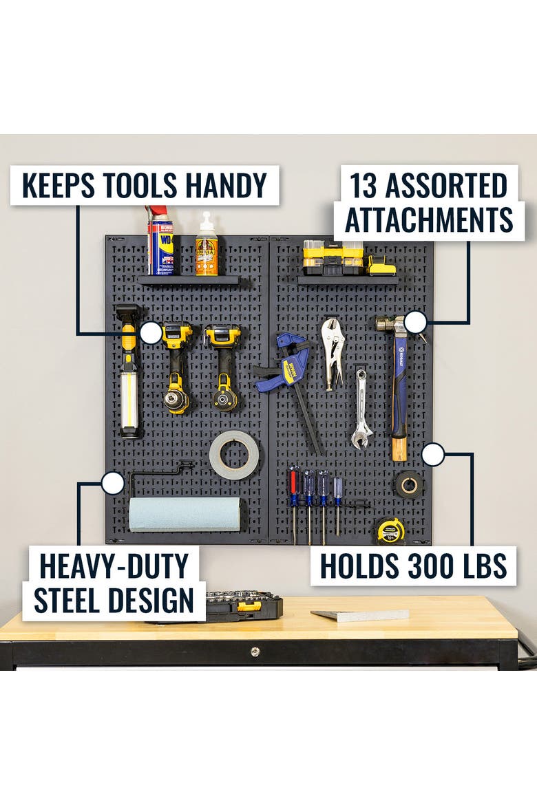 34" x 32" Pegboard | 13 Attachments, Alternate, color, Black