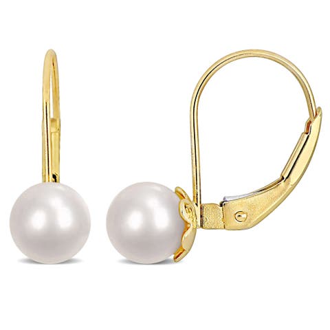 Cultured Pearl Floral Drop Earrings 10k