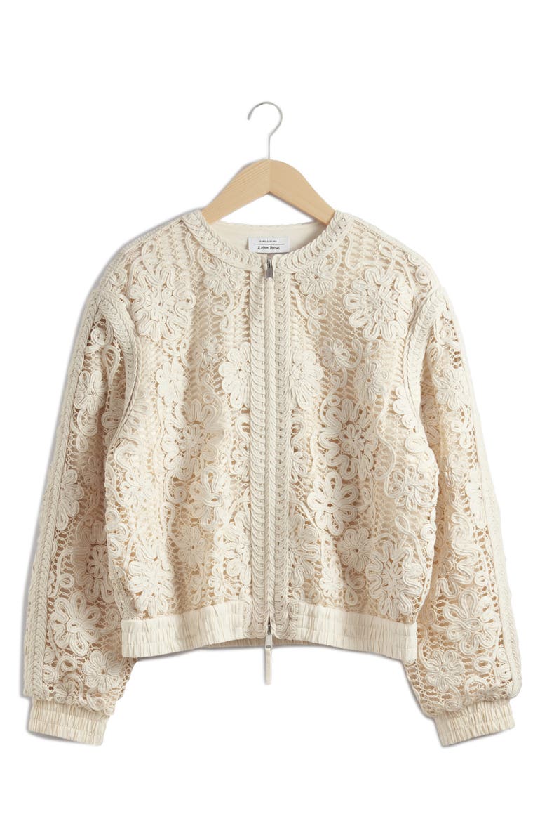 & Other Stories Soutache Embroidered Mesh Bomber Jacket, Main, color, Off White