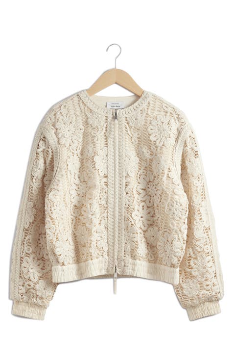 Soutache Embroidered Mesh Bomber Jacket