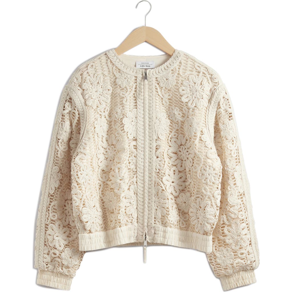 & Other Stories Soutache Embroidered Mesh Bomber Jacket in Off White  product