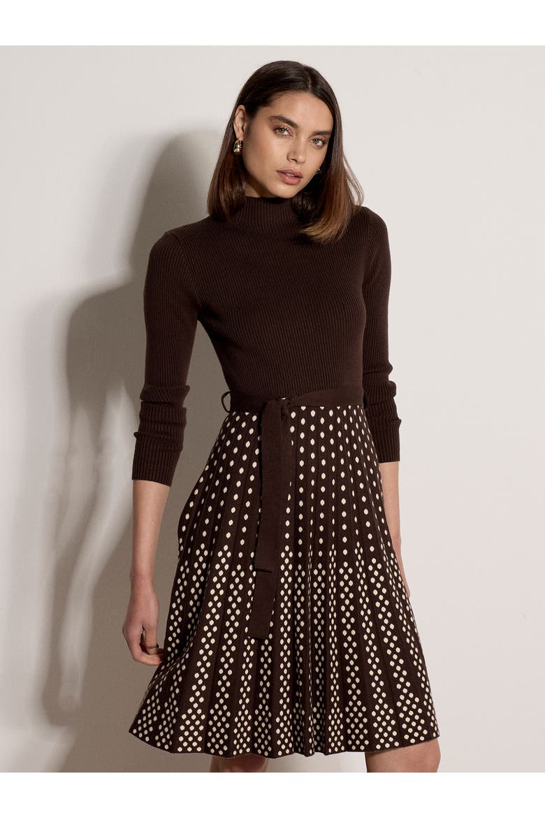 Ribbed Top Knit Dress, Main, color, Brown