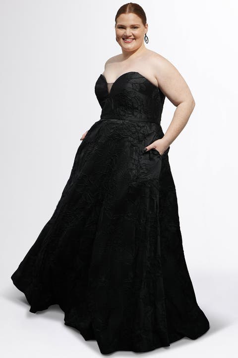 Jacquard Curvy A-Line Strapless Formal Dress