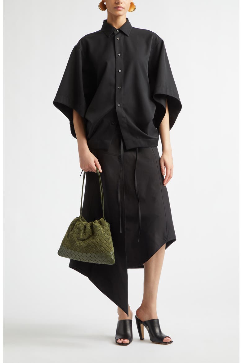 Asymmetric Compact Cotton Toile Wrap Skirt, Alternate, color, 1010 DOUBLE BLACK