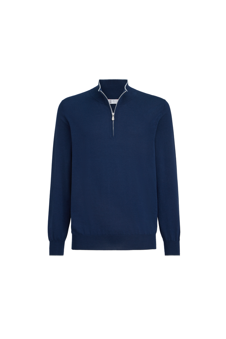 Cotton and cashmere lightweight sweater, Alternate, color, Avio Blue