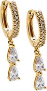 BY ADINA EDEN Double CZ Pear Drop Huggie Earring